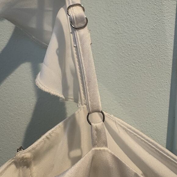 NWT Sky To Moon Mini Dress Small Black White Satin Slip Rhinestone Trim Bustier - Picture 13 of 16